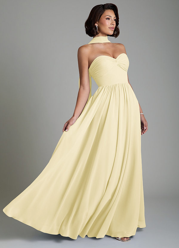 Azazie Petra Brautjungfernkleider A-Linie Korsett Chiffon Kleid Zitronensorbet image1