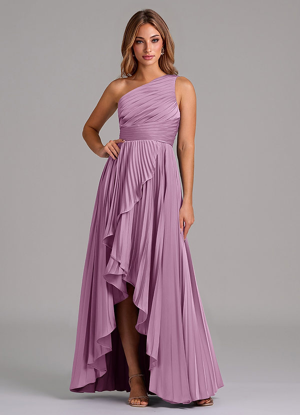 Azazie Lyrica Bridesmaid Dresses Wisteria A-Line One Shoulder Stretch Satin Dress image1