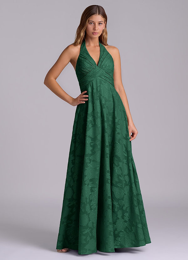 Azazie Tessie Brudtärneklänningar Klä av A-Linje i Blommig Utbrändhet Plisserad Mörkgrön image1