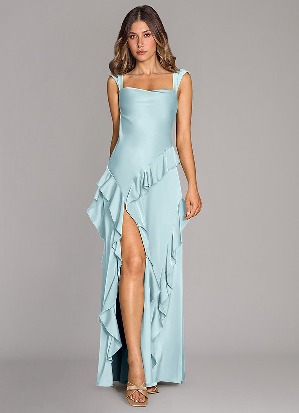 Azazie Sloane Vestidos Dama de Honor Vestido de Azul Nube de Satén Elástico de Corte en A con Escote de Corazón image1