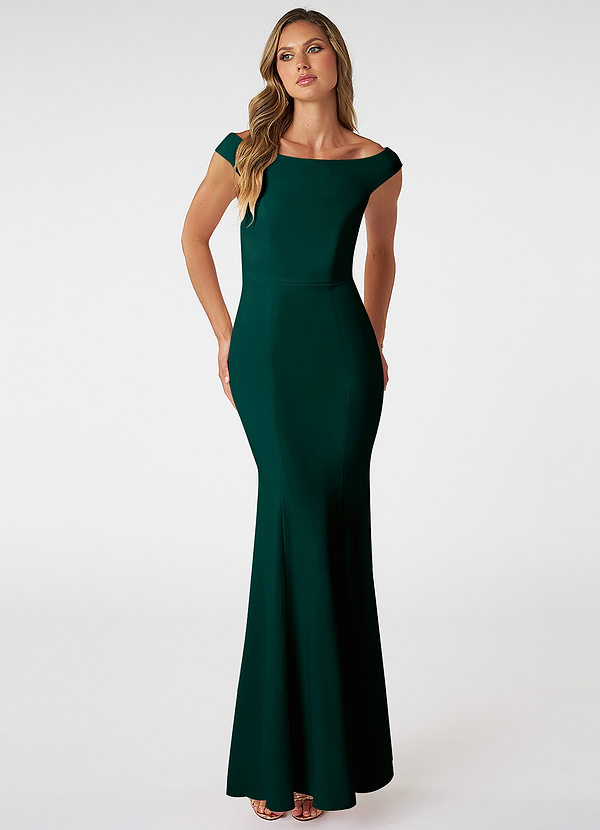 Azazie Nicolina Bridesmaid Dresses Pine Mermaid Square Neckline Stretch Crepe Dress image1