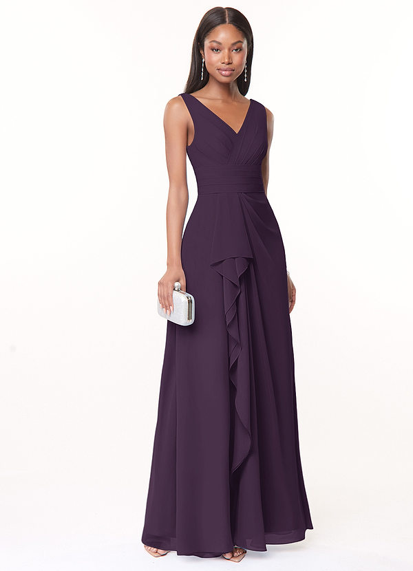 Azazie Julianna Bridesmaid Dresses Plum A-Line Chiffon Dress image1