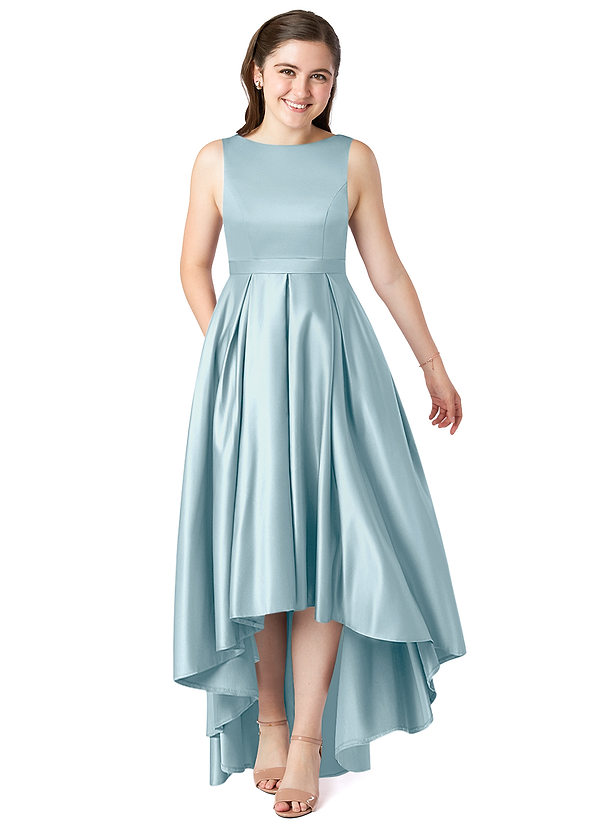 Azazie Inaya Junior A-Linie Gürtel/Schärpe Stretch-Satin Kleid Stimmungsvolles Blau image1