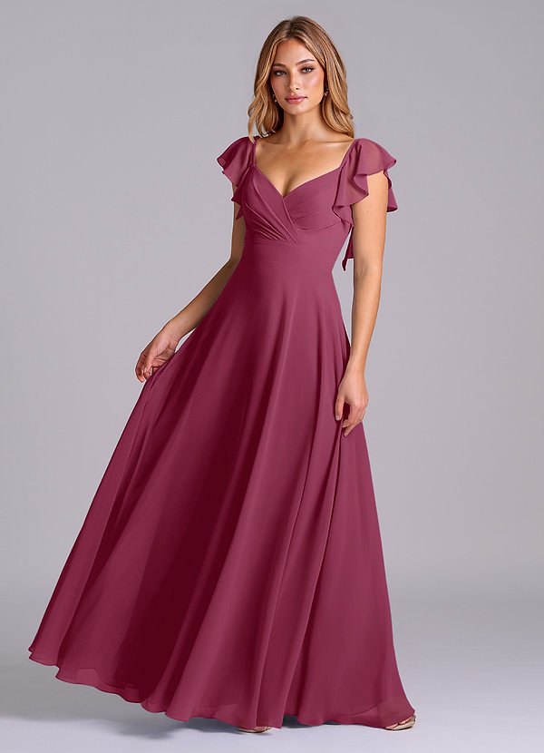 Azazie Leilani Bridesmaid Dresses Mulberry A-Line Pleated Chiffon Dress image1