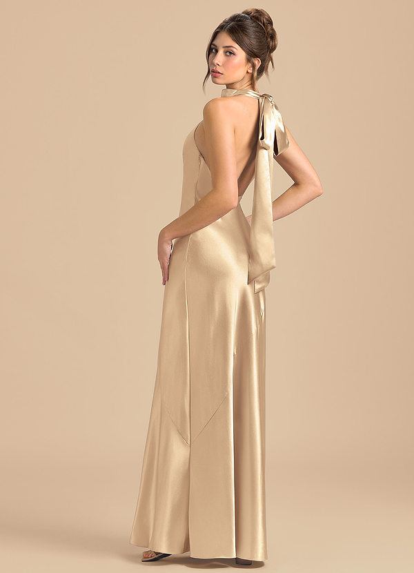 Azazie Velli Brudtärneklänningar Klä av Tubklänning i Metallisk satin Hög hals Guld image1