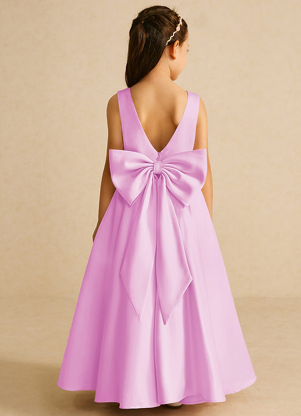 Azazie Pipsy Flower Girl Dresses Candy Pink A-Line Bow Matte Satin Dress image1