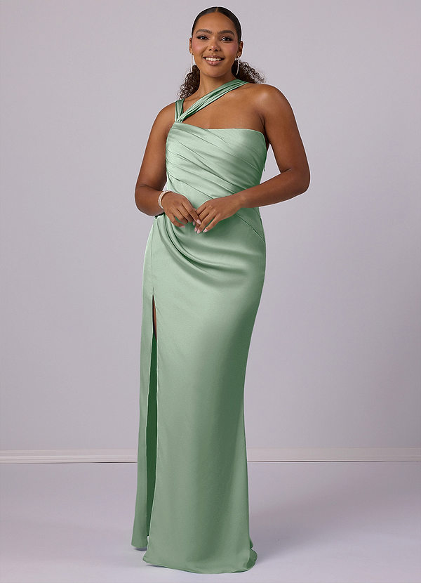 Barbie ♥ Azazie Bridesmaid Dresses Agave Mermaid One Shoulder Stretch Satin Dress image1