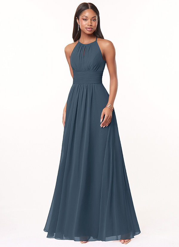 Azazie Bonnie Bridesmaid Dresses Neptune A-Line Keyhole Ruched Chiffon Dress image1