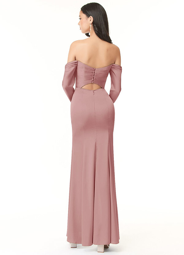 Azazie Hallie Bridesmaid Dresses Dusty Rose Sheath Off-The-Shoulder Long Sleeve Stretch Satin Convertible Dress image1