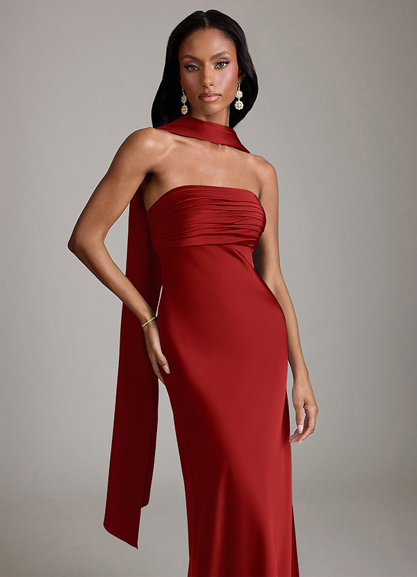 Azazie Saylor Bruidsmeisjes Jurken Jurk van Stretch Satijn met Zeemeermin Strapless Granaatappel image1