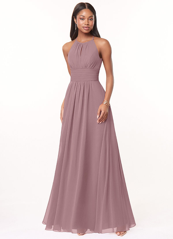 Azazie Bonnie Bridesmaid Dresses Dusty Rose A-Line Keyhole Ruched Chiffon Dress image1