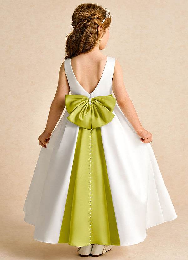 Azazie Cherry Flower Girl Dresses Ivory Lemongrass Ball-Gown Pleated Matte Satin Dress image1