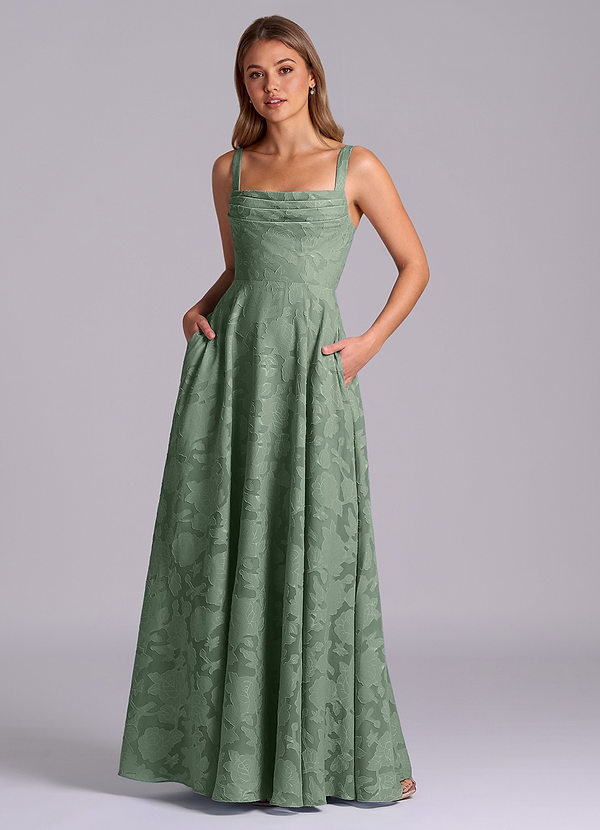 Azazie Shaude Bridesmaid Dresses Matcha A-Line Pleated Floral Burnout Dress image1
