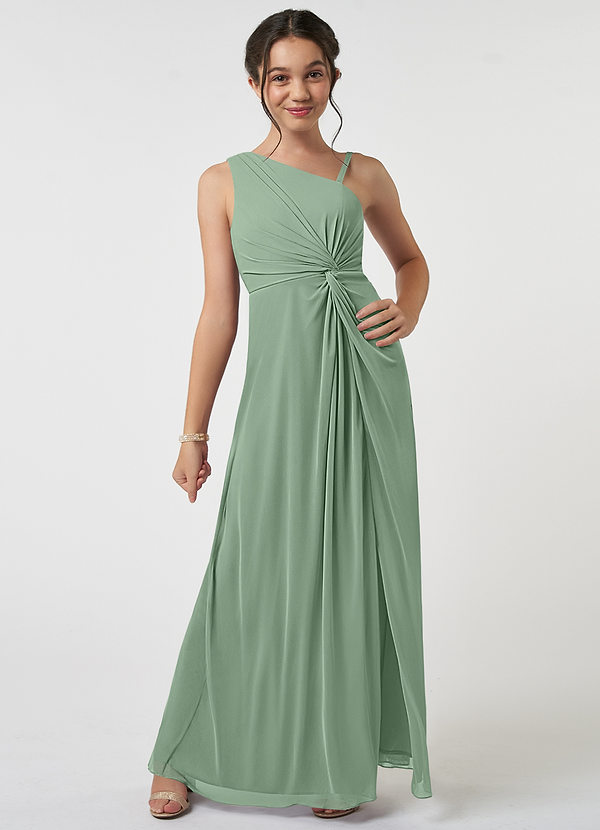 Azazie Brooke Junior Robe Trapèze en Maille Plissée Matcha image1