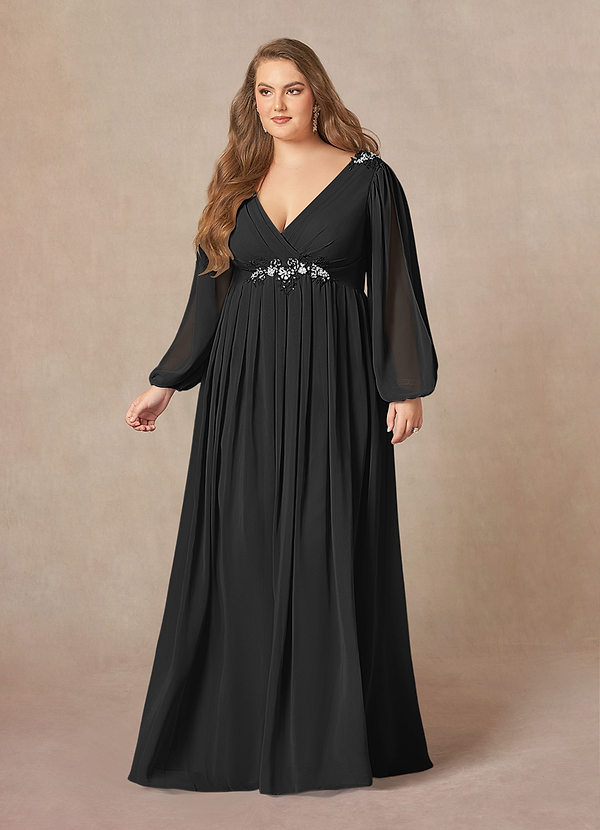 Azazie Gypsy Mother of the Brides Dresses Black A-Line V-Neck Sequins Chiffon Dress image1