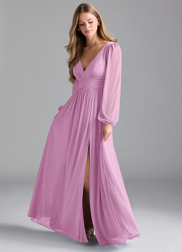 Azazie Norah Bridesmaid Dresses Candy Pink A-Line Mesh Dress image1