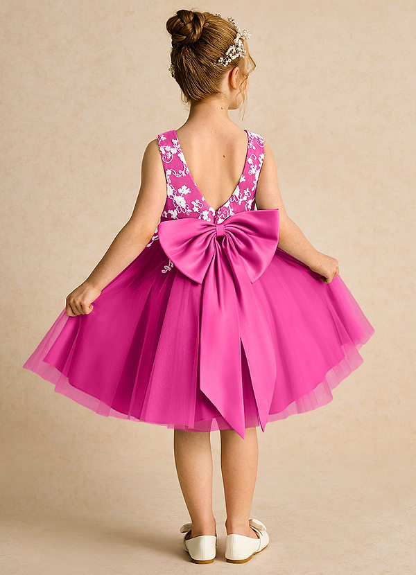 Azazie Butterfly Flower Girl Dresses Fuchsia A-Line Lace Dress image1
