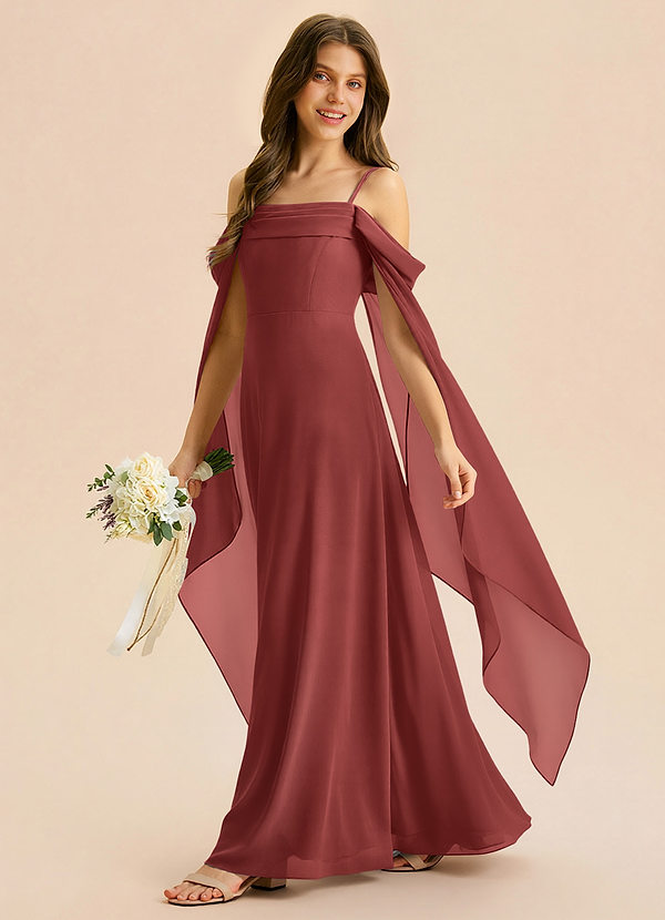 Azazie Moana Junior Abito A-Line in Chiffon Plissettato Terracotta image1