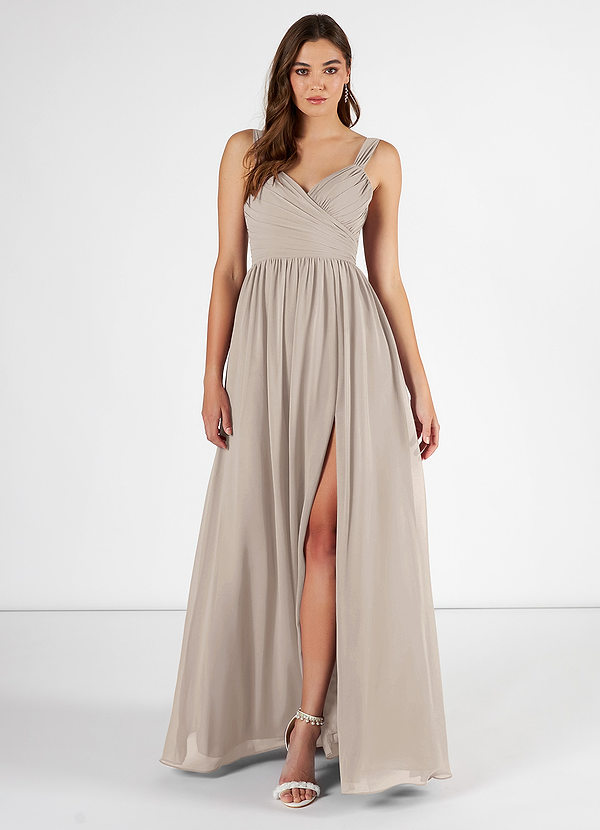 Azazie Aziza Bridesmaid Dresses A-Line V-Neck Pleated Chiffon Floor-Length Dress image1