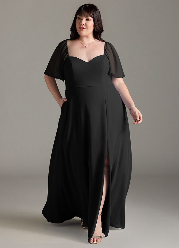 Azazie Chloe Bridesmaid Dresses Black A-Line Sweetheart Neckline Chiffon Dress image1