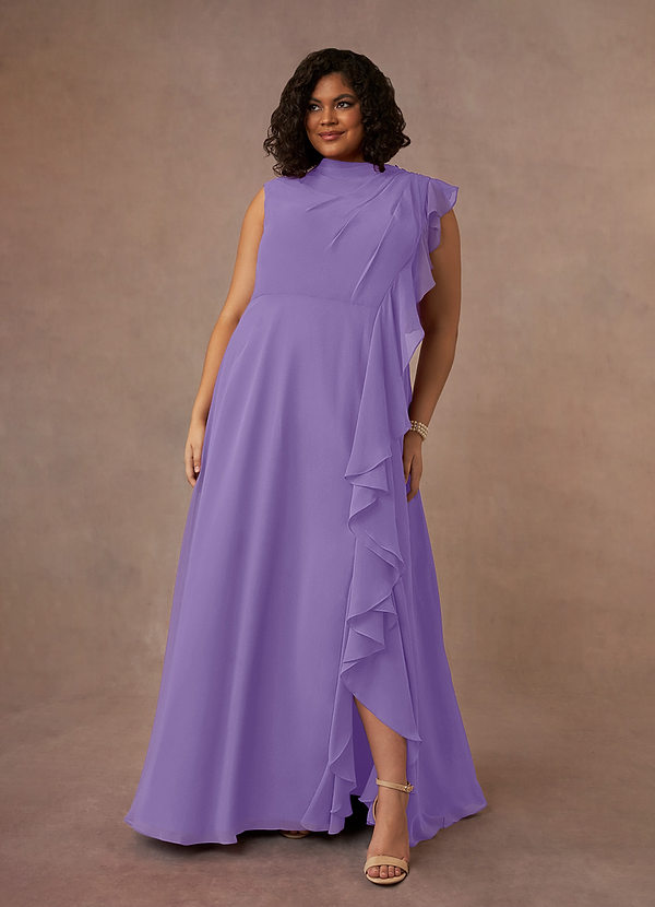 Azazie Narine Mother of the Brides Dresses Tahiti A-Line High Neckline Pleated Chiffon Dress image1