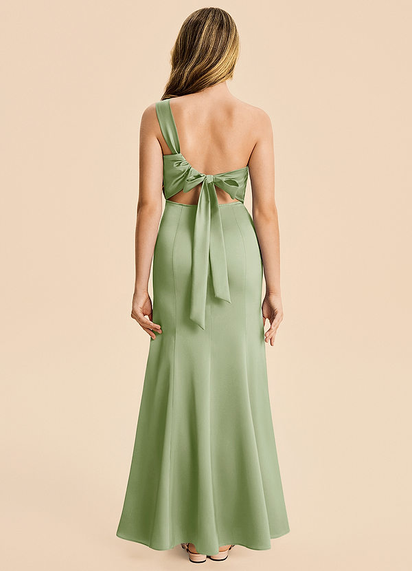 Azazie Ren Junior Dusty Sage A-Line Pleated Stretch Satin Dress image1