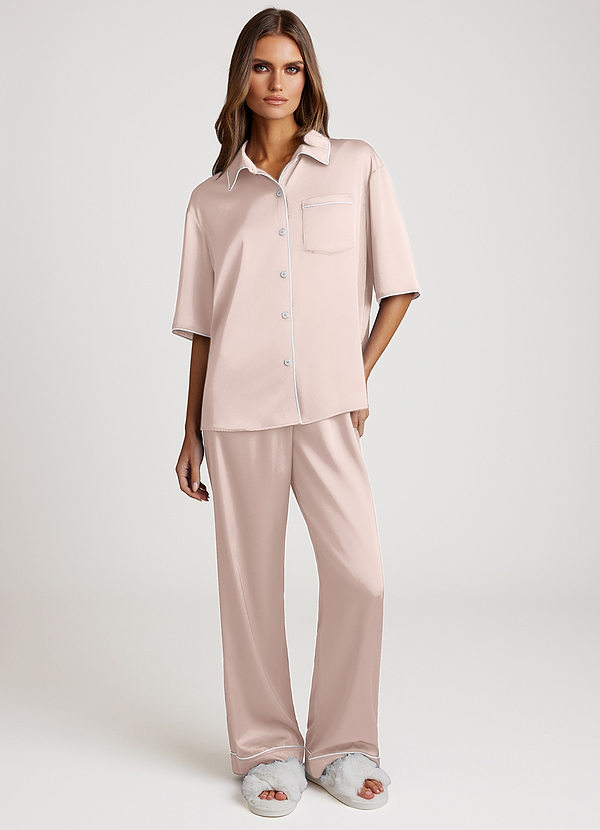 front Blushing Pink Contrast-trimmed Pajama Set