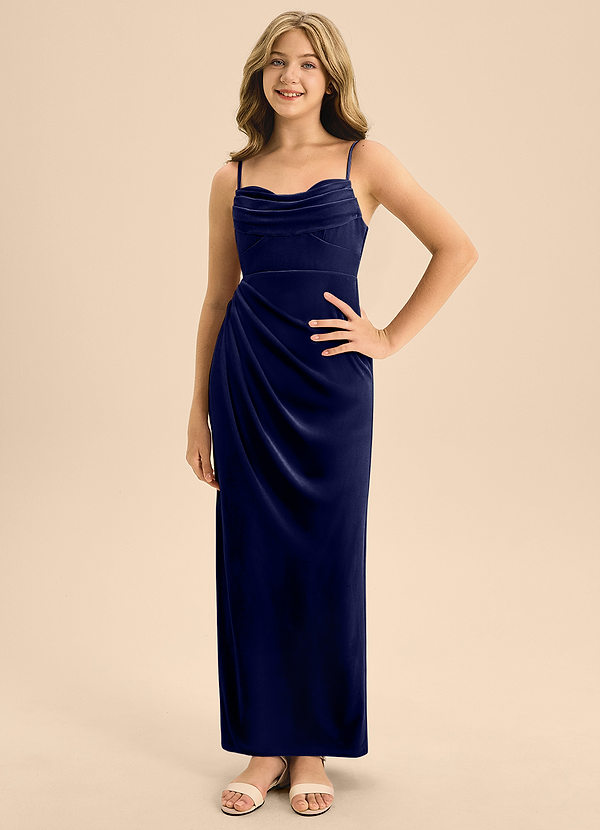 Azazie Mai Junior Vestido de Azul Marino Oscuro de terciopelo de Corte En A con Escote de Corazón image1