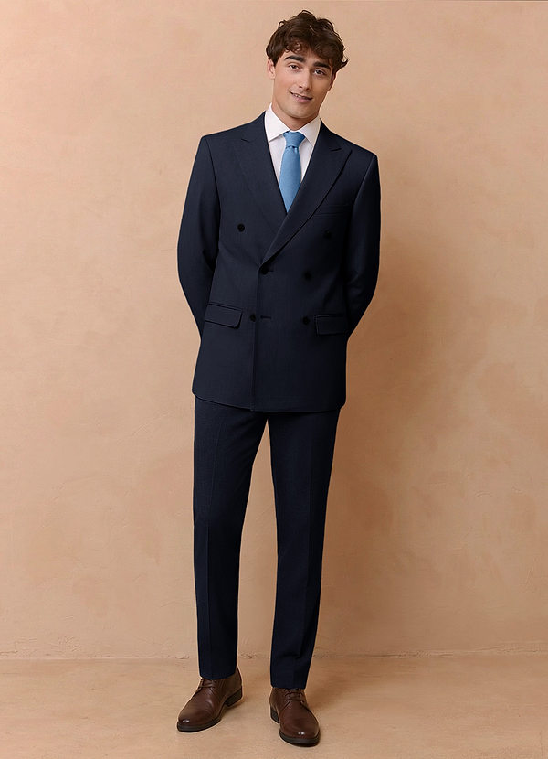 front Collins Bleu Marine Costume croisé en laine mélangée