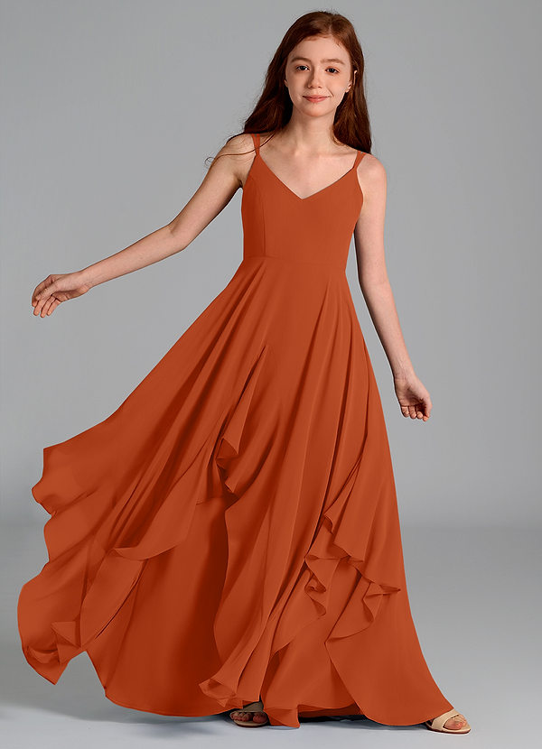 Azazie Karan Junior Burnt Orange A-Line Chiffon Dress image1