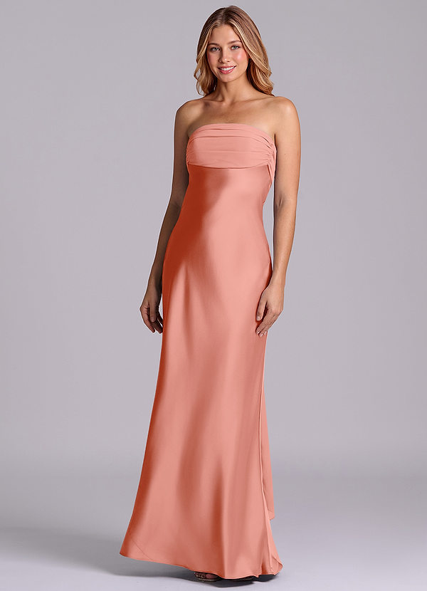 Azazie Ailanie Brudtärneklänningar Klä av Tubklänning i Stretch Satin Axelbandslös Korall image1