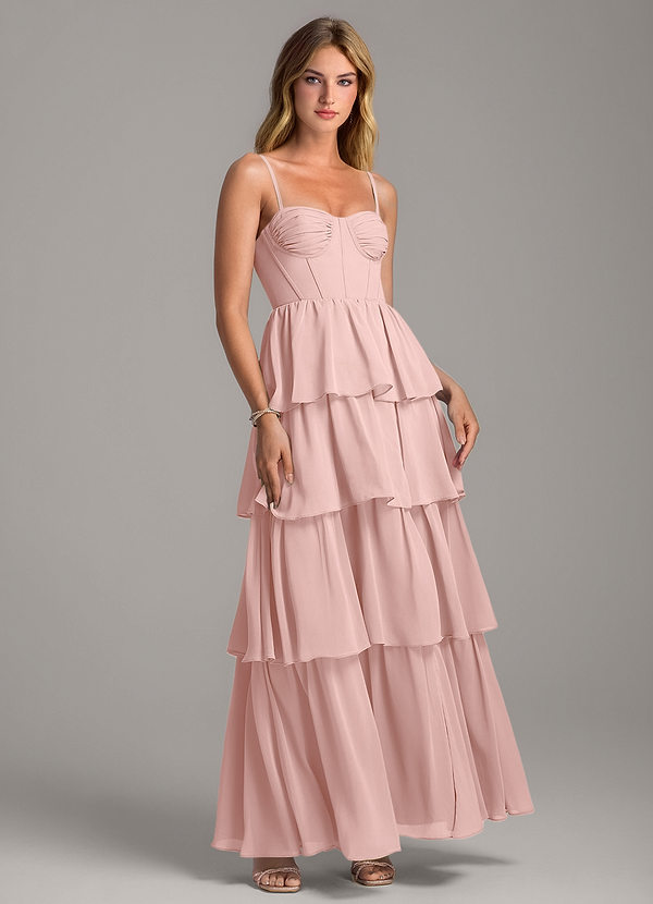 Azazie Alanna Bridesmaid Dresses Powder Pink A-Line Sweetheart Neckline Chiffon Dress image1