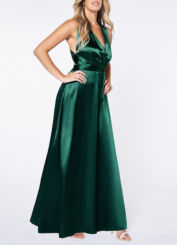 front Robe Maxi Émeraude Sombre en Satin