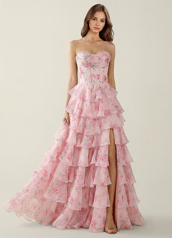 Samara Pink Ruffled A-Line Prom Dress image1