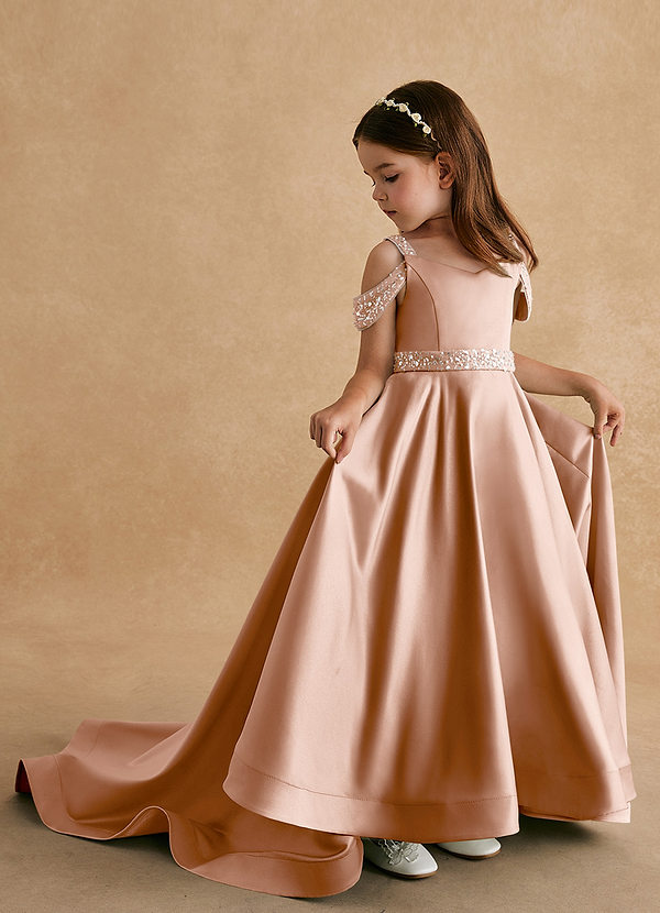 Azazie Jodi Vestidos de Niña de Flores Vestido de Champán Rosado de Satin Mate de Corte En A image1