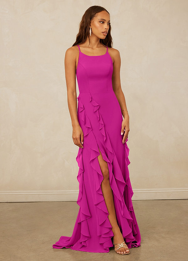 Christian Siriano Bridal for Azazie 1006 Brautjungfernkleider Meerjungfrau-Linie Gestreift Chiffon Kleid Fuchsia image1