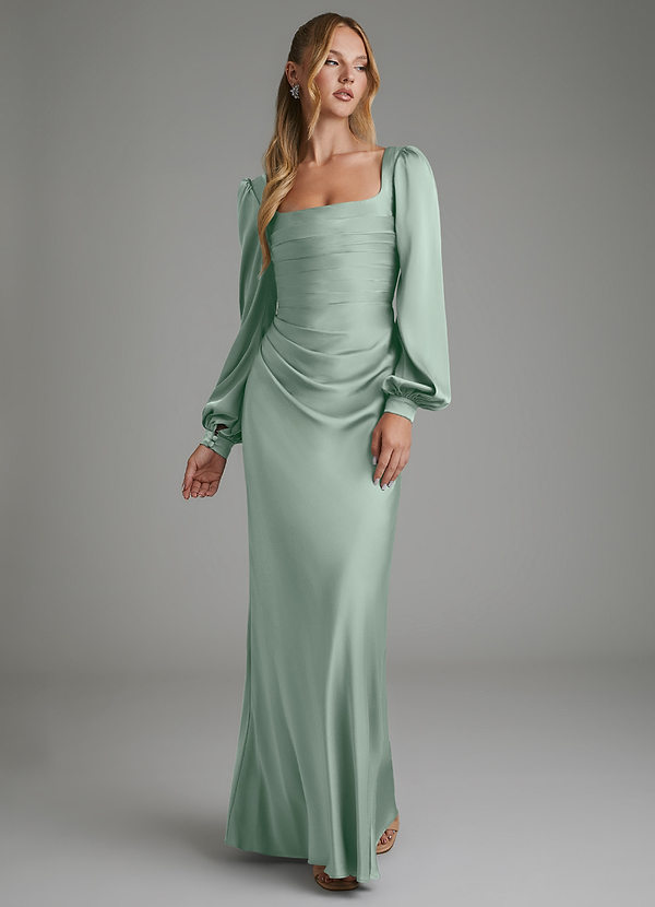Azazie Brianna Vestidos de dama de honor Vestido Agave de Satén Elástico de Corte Sirena con Corsé image1