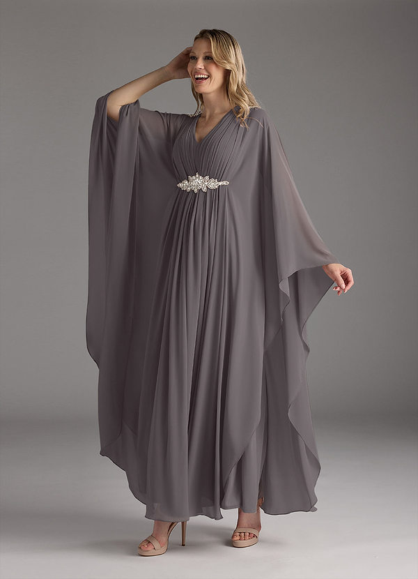 Azazie Drew Mother of the Brides Dresses Steel Grey A-Line Pleated Chiffon Dress image1