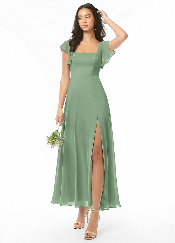 Azazie Bondi Bridesmaid Dresses Matcha A-Line Ruched Chiffon Dress image1