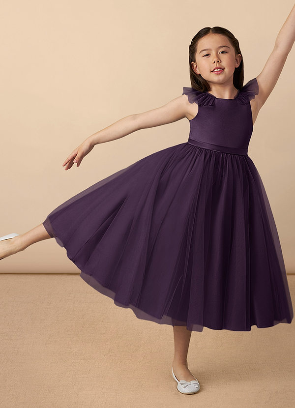 Azazie Dolly Flower Girl Dresses Plum A-Line Bow Tulle Dress image1