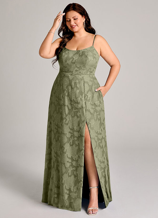 Azazie Moira Bridesmaid Dresses Pistachio A-Line Side Slit Floral Burnout Dress image1