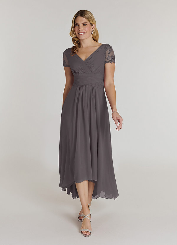 Azazie Thais Mother of the Brides Dresses Steel Grey A-Line Lace Chiffon Dress image1