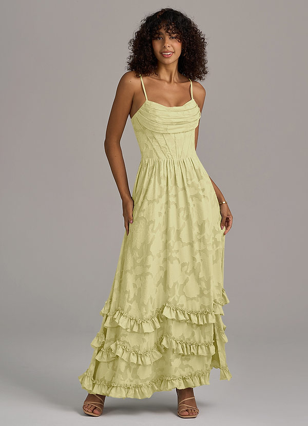 Azazie Lettie Abiti da Damigella Abito A-Line in Burnout Floreale Corsetto Sorbetto Al Limone image1