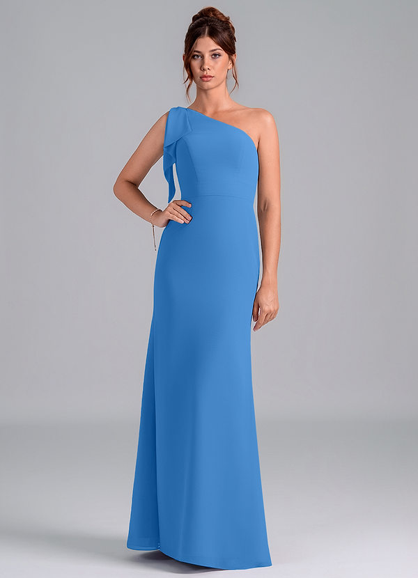 Azazie Rinna Bridesmaid Dresses Blue Jay Mermaid One Shoulder Chiffon Dress image1