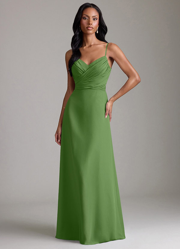 Azazie Kali Abiti da Damigella Abito A-Line in Chiffon Plissettato Basilico image1