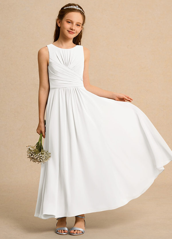 Azazie Ducky Girl Blumenkinder Kleider A-Linie Plissee Chiffon Kleid Elfenbein image1