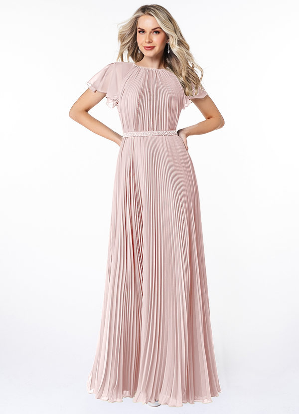 Azazie Kara Modest Bridesmaid Dresses A-Line Pleated Chiffon Floor-Length Dress image1