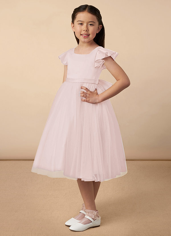 Azazie Kaeya Flower Girl Dresses Blushing Pink A-Line Bow Tulle Dress image1