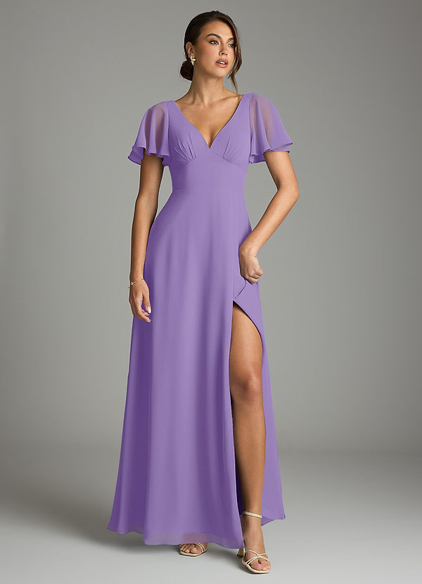 Azazie Kimber Bridesmaid Dresses Tahiti A-Line Flounce Sleeve Chiffon Dress image1