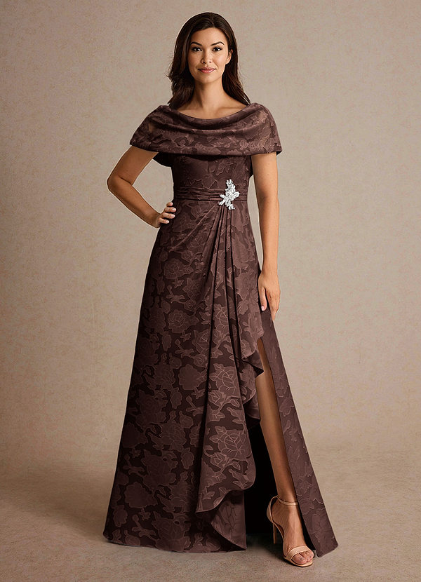 Azazie Branford Abiti da Mamma Sposa Abito A-Line in Burnout Floreale Plissettato Ganache image1